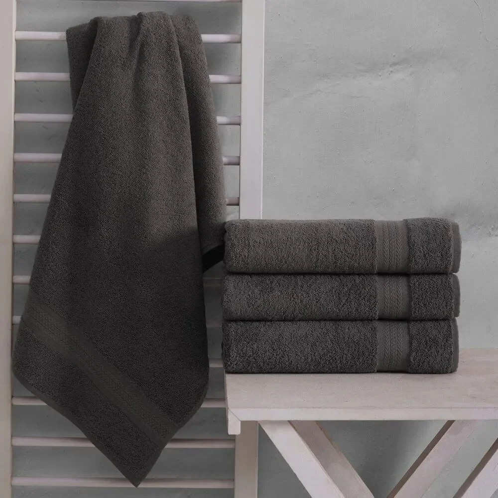 6 Piece Bathroom Cotton Towel Set -2 Washcloth 2 Hand Towel 2 Bath Towel - Gray